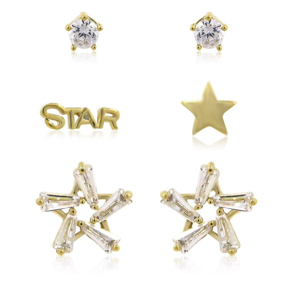 3 Pairs Set Small Star Stud Earring